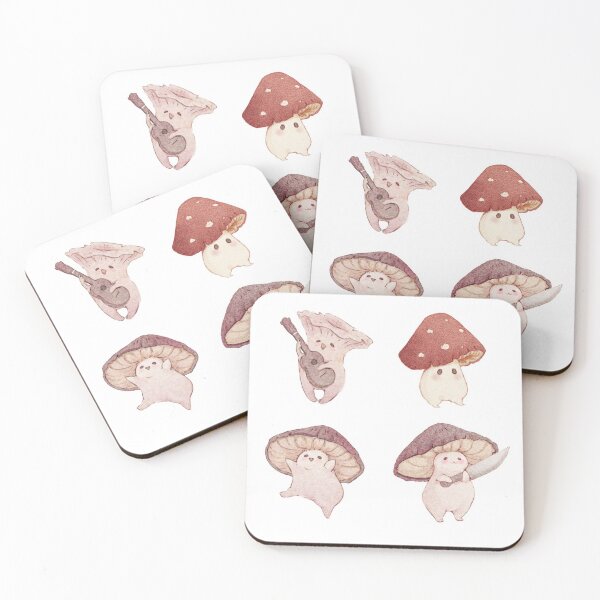 Four cute mushroom friends Coasters (Set of 4)