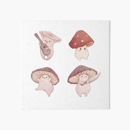 Four cute mushroom friends Art Board Print