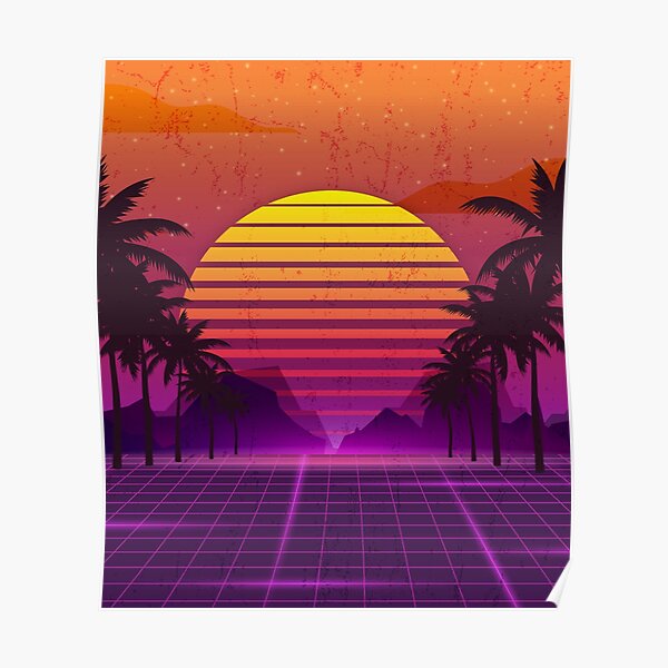 80's Palm Trees Sunset Vaporwave Poster
