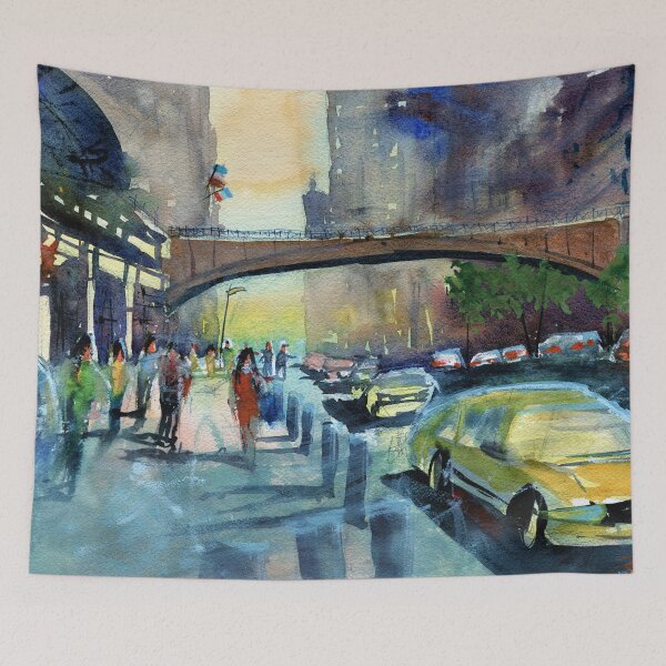 Item preview, Busy Street Scene painting  designed and sold by darrenyeoart.