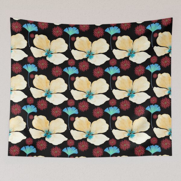 Item preview, black botanical pattern yellow flower and gingko leaf designed and sold by AnnaBaldon.