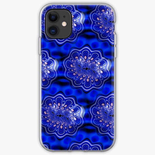 Funky Electric Blue Fractal Flower Abstract iPhone Soft Case