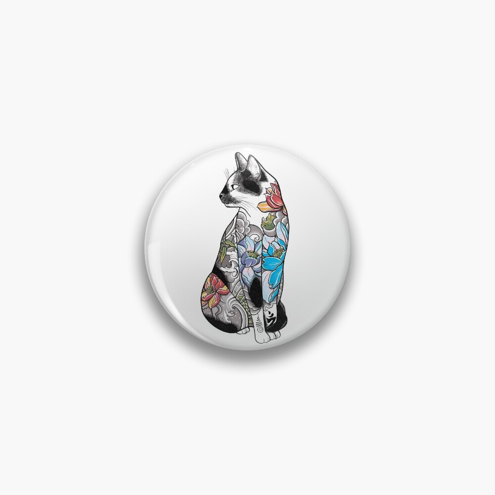 Cat in Lotus Tattoo Pin
