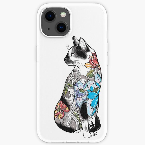 Cat in Lotus Tattoo iPhone Soft Case
