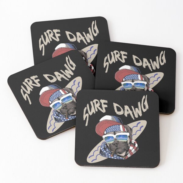 Item preview, Surf Dawg Surfer Dog Pug USA designed and sold by OmmeDesigns.