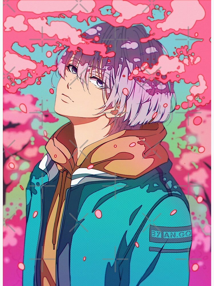 The Anime Boy And The Sakura Blossom Greeting Card By Angoart Redbubble