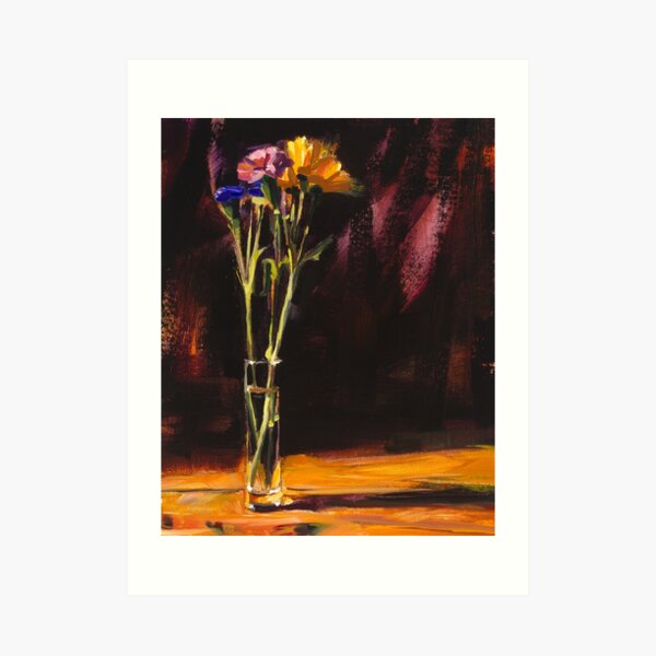Pink Yellow & Blue Flowers Art Print