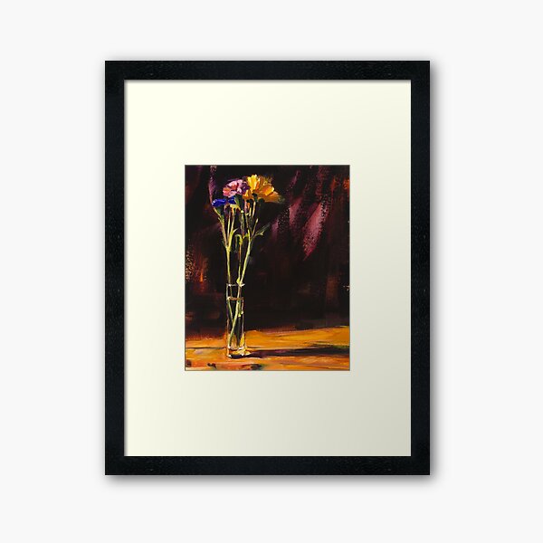Pink Yellow & Blue Flowers Framed Art Print