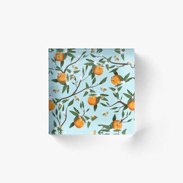 Artikelvorschau, Bees, Oranges and Flowers - Light Blue entworfen und verkauft von CoffeeandPixels.