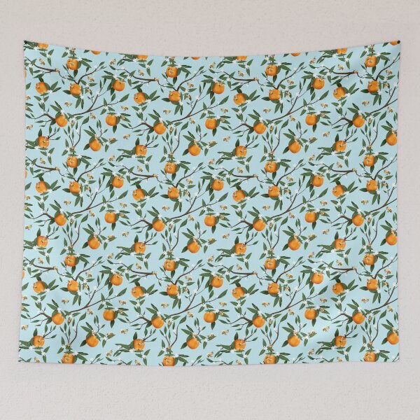Item preview, Bees, Oranges and Flowers - Light Blue designed and sold by CoffeeandPixels.