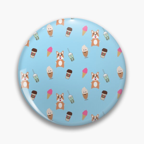 Item preview, welsh corgi dog with bubble tea, americano coffee, latte, and ice cream designed and sold by Ralph Hossepian.