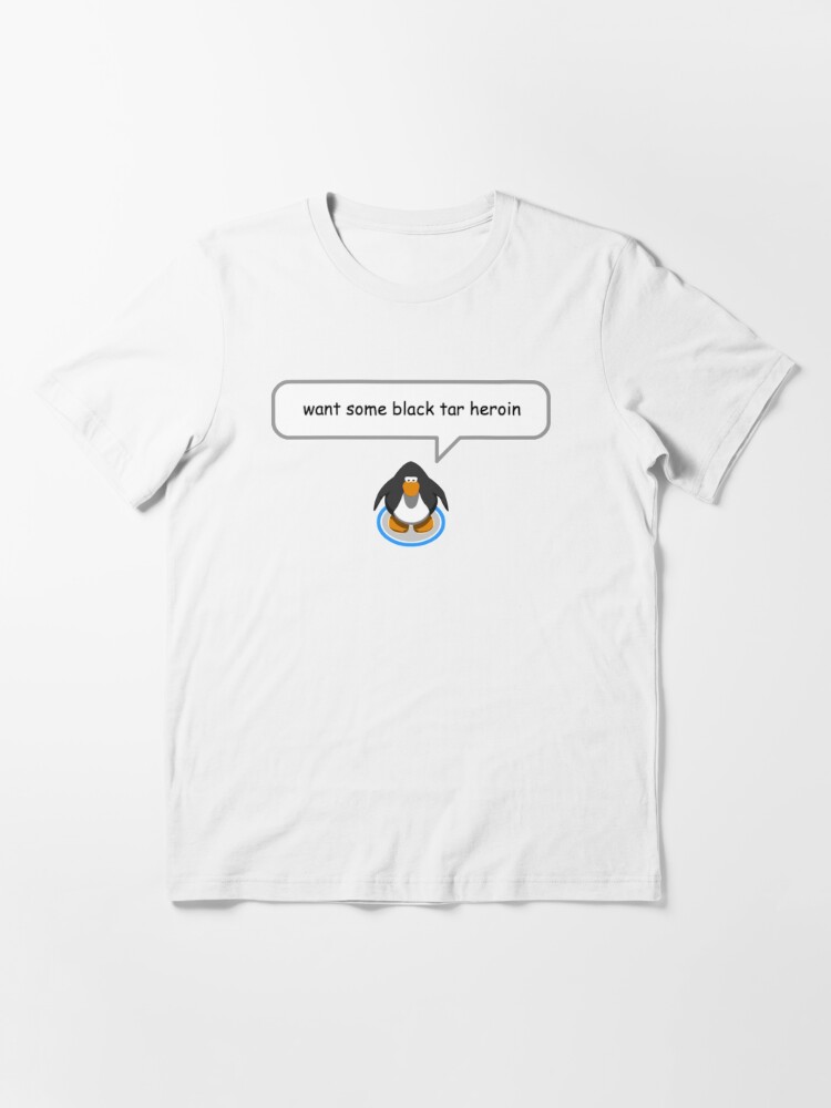 Club Penguin Black Tar Meme T Shirt By Samchhapman Redbubble - penguin roblox shirt