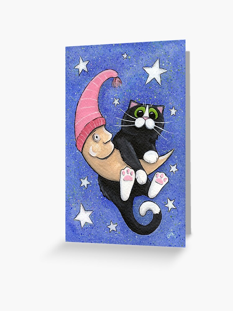 Carte De Vœux Le Chat Et La Lune Par Lisamarieart Redbubble