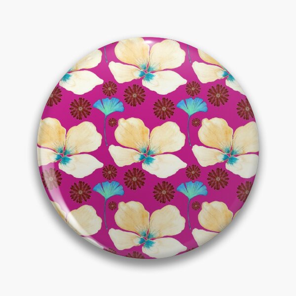 Item preview, botanical pattern yellow flower and gingko leaf in medium violet red designed and sold by AnnaBaldon.