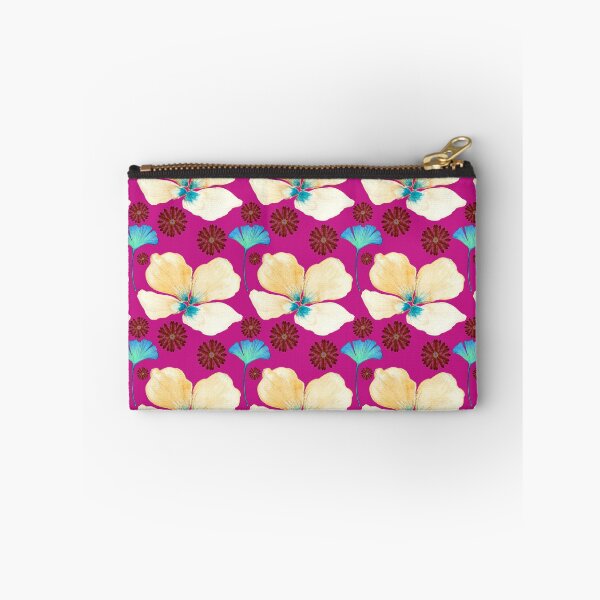 Item preview, botanical pattern yellow flower and gingko leaf in medium violet red designed and sold by AnnaBaldon.