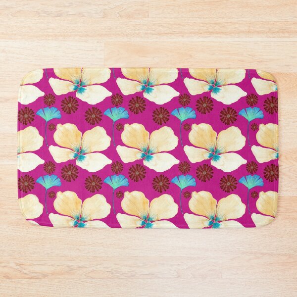Item preview, botanical pattern yellow flower and gingko leaf in medium violet red designed and sold by AnnaBaldon.