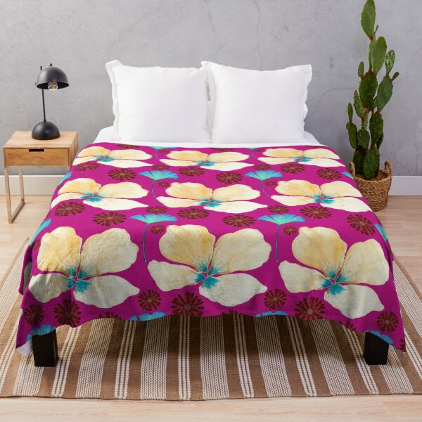 Item preview, botanical pattern yellow flower and gingko leaf in medium violet red designed and sold by AnnaBaldon.