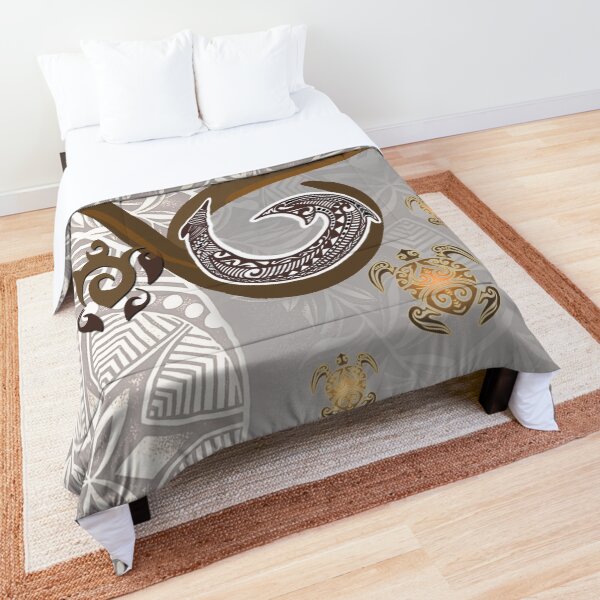 Tonal Fish Hook Hawaiian Tapa Comforter