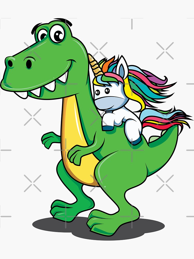 "Netter Dinosaurier und Einhorn / Pony mit Regenbogenfarben" Sticker