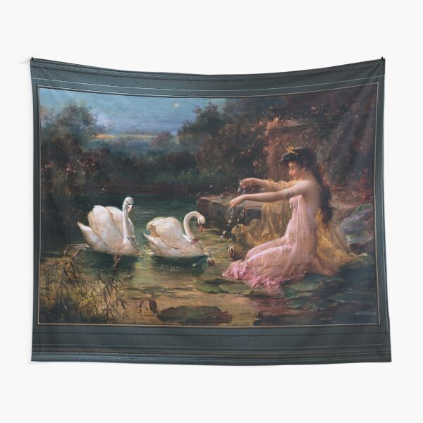 At The Swan Lake by Hans Zatzka Tapestry