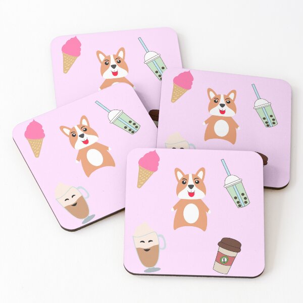 Item preview, kawaii dog with americano coffee, latte, bubble tea, and ice cream designed and sold by Ralph Hossepian.