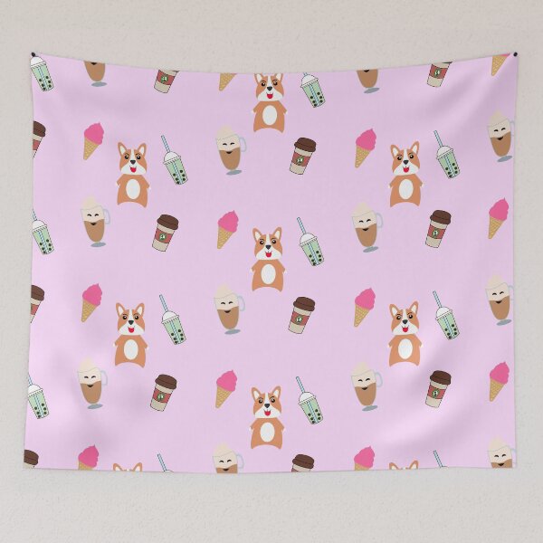 Item preview, kawaii dog with americano coffee, latte, bubble tea, and ice cream designed and sold by Ralph Hossepian.