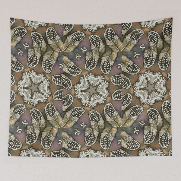 Item preview, Guinea Feathers / Kaleidoscope Print / Hand Painted Design / Feather Decor , Mandala designed and sold by artenvironments.