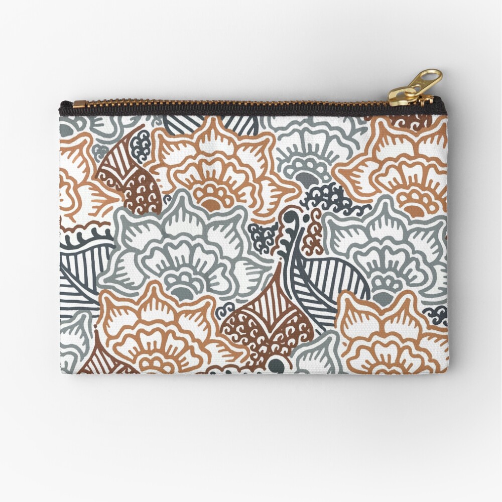 Grey and Brown Garden || Nature || Botanical || Henna || Pattern Zipper Pouch