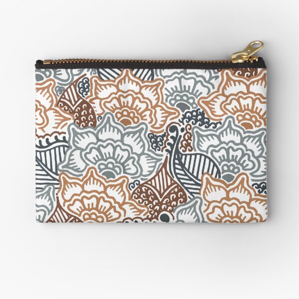 Grey and Brown Garden || Nature || Botanical || Henna || Pattern Zipper Pouch