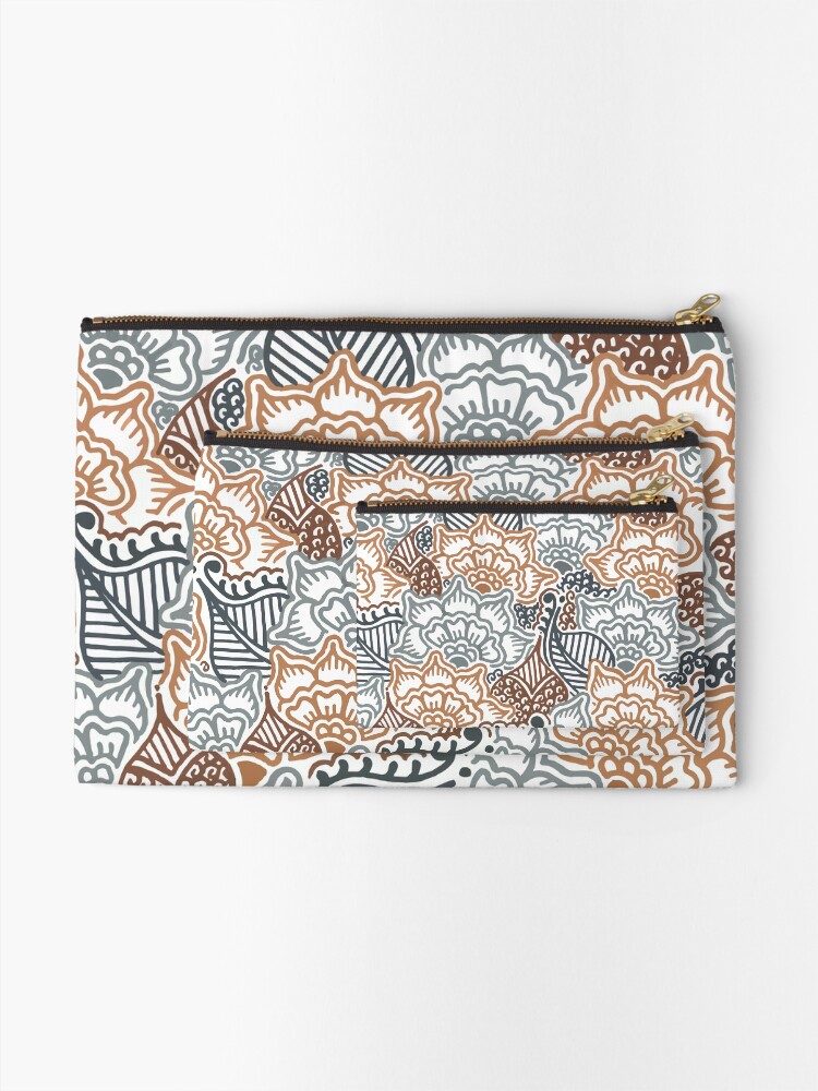 Alternate view of Grey and Brown Garden || Nature || Botanical || Henna || Pattern Zipper Pouch