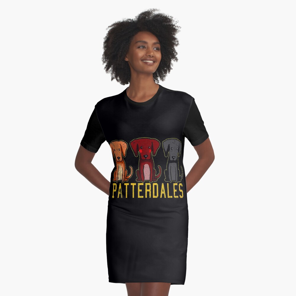 Black Brown Tan Patterdale Terrier Dogs Funny Faded Vintage Graphic T-Shirt Dress