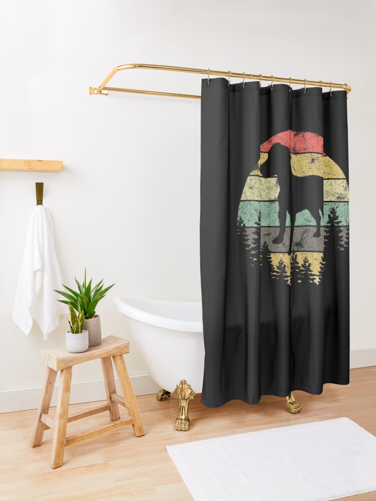Alternate view of Patterdale Terrier Dog Retro Sun Forest Patterdale Puppy Shower Curtain