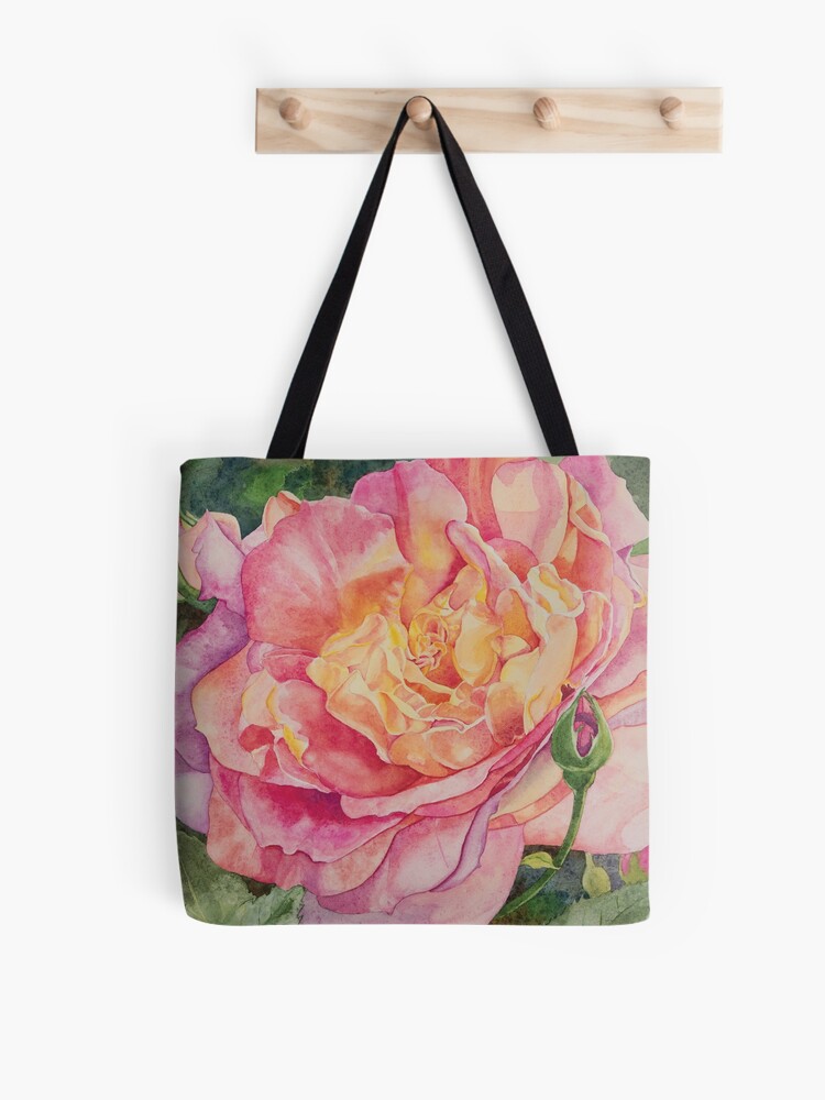 Two Pink Roses Watercolor Tote Bag