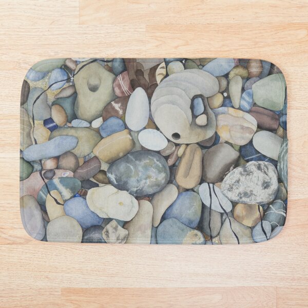 Pescadero Beach Pebbles Watercolor Bath Mat