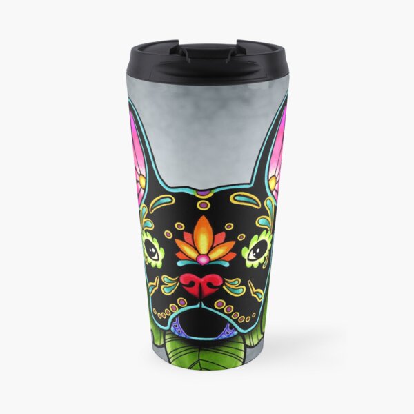 Day of the Dead French Bulldog in Black Sugar Skull Dog Travel Mug
