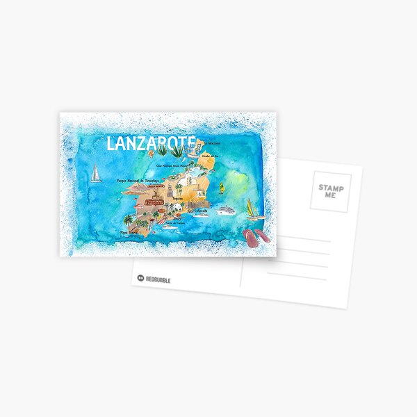 Item preview, Lanzarote Canarias Spain Illustrated Map with Landmarks and Highlights  designed and sold by artshop77.