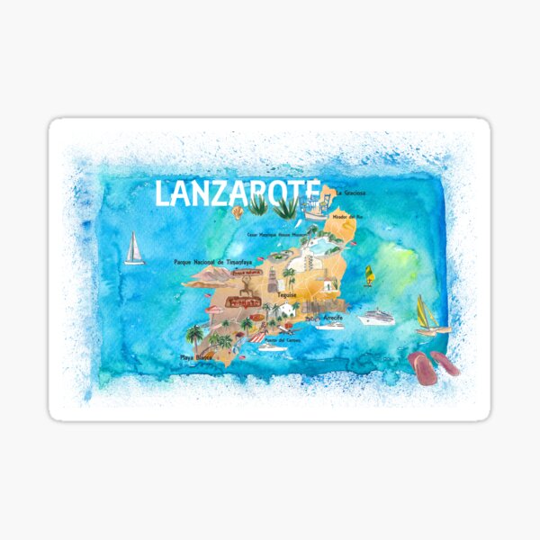 Lanzarote Canarias Spain Illustrated Map with Landmarks and Highlights Sticker