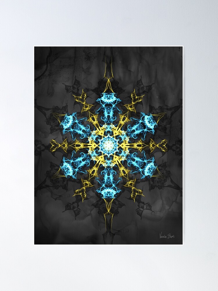 Electric Snowflake: Tirquoise Psychedelic Gothic Metal Illustration | Poster