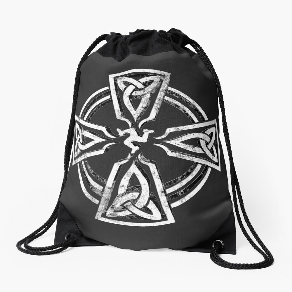Celtic Cross Manx Cross 3 Legs Isle Of Man Gaelic Traditional Knots Drawstring Bag