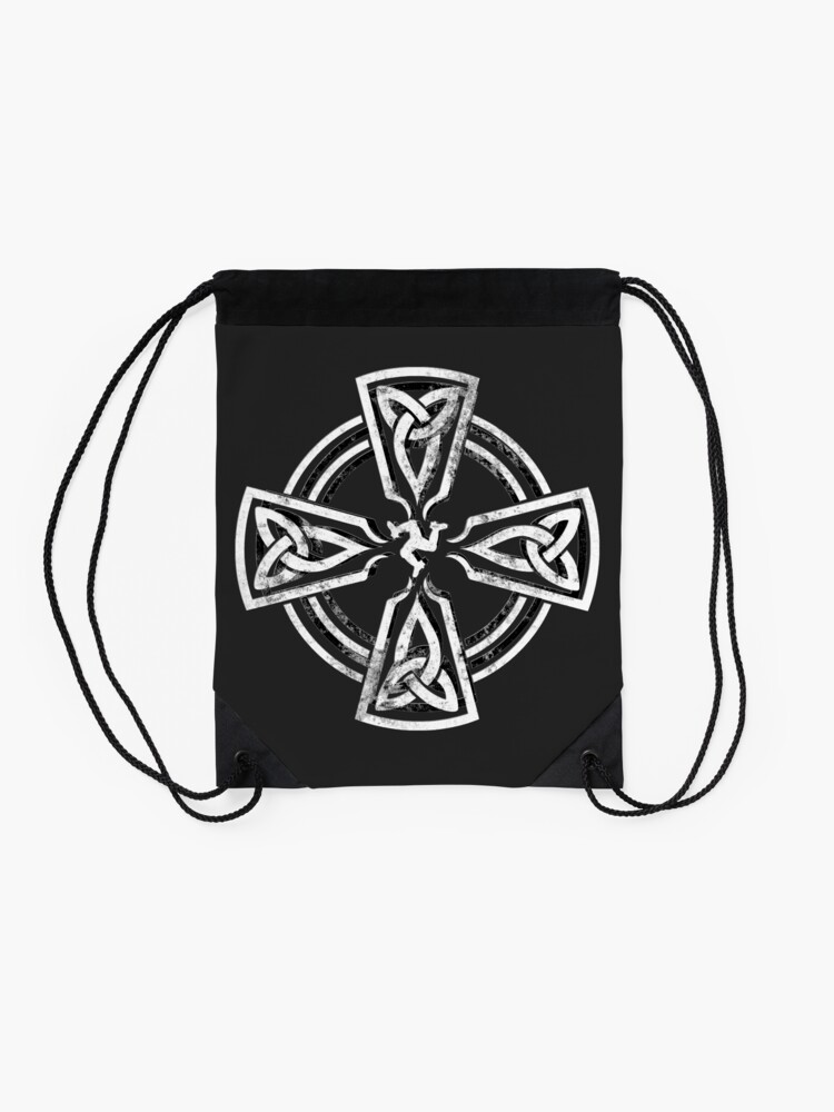 Alternate view of Celtic Cross Manx Cross 3 Legs Isle Of Man Gaelic Traditional Knots Drawstring Bag