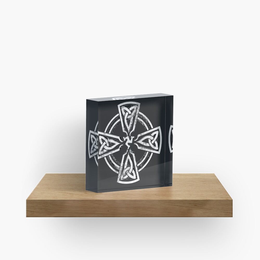 Celtic Cross Manx Cross 3 Legs Isle Of Man Gaelic Traditional Knots Acrylic Block