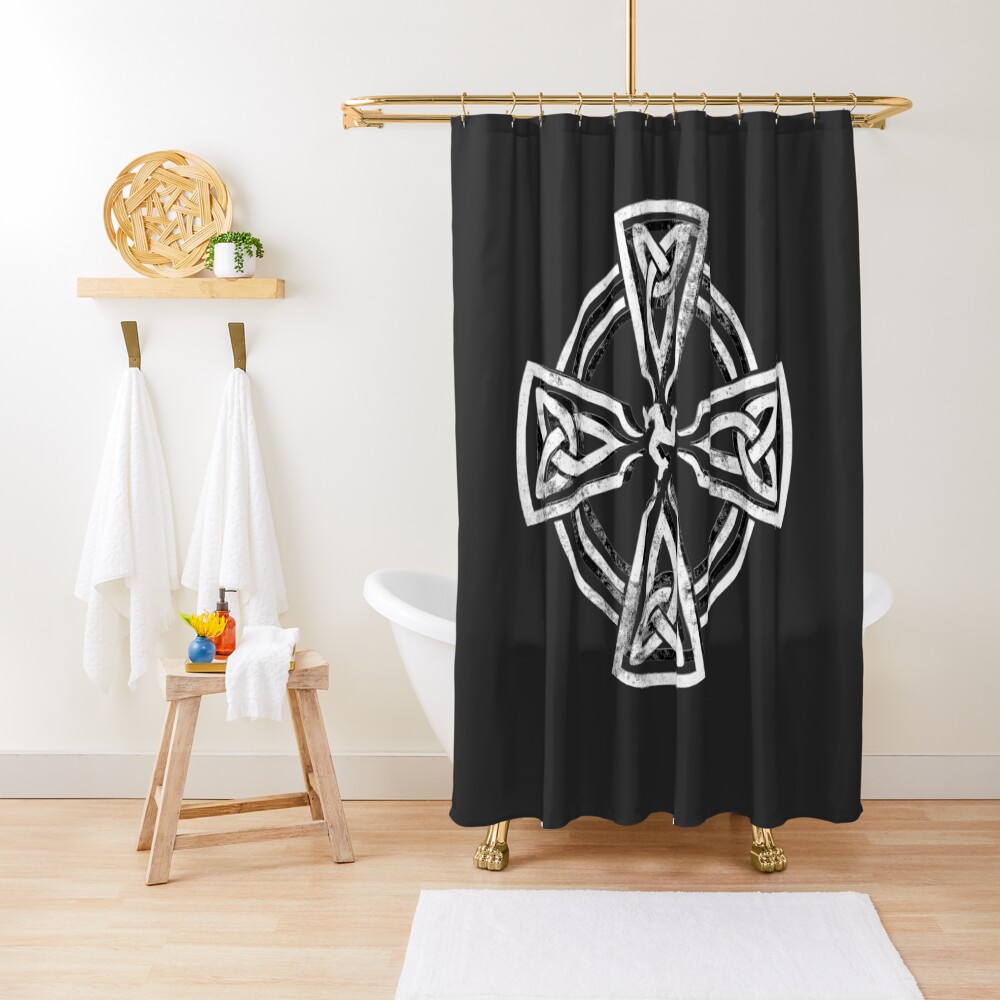 Celtic Cross Manx Cross 3 Legs Isle Of Man Gaelic Traditional Knots Shower Curtain