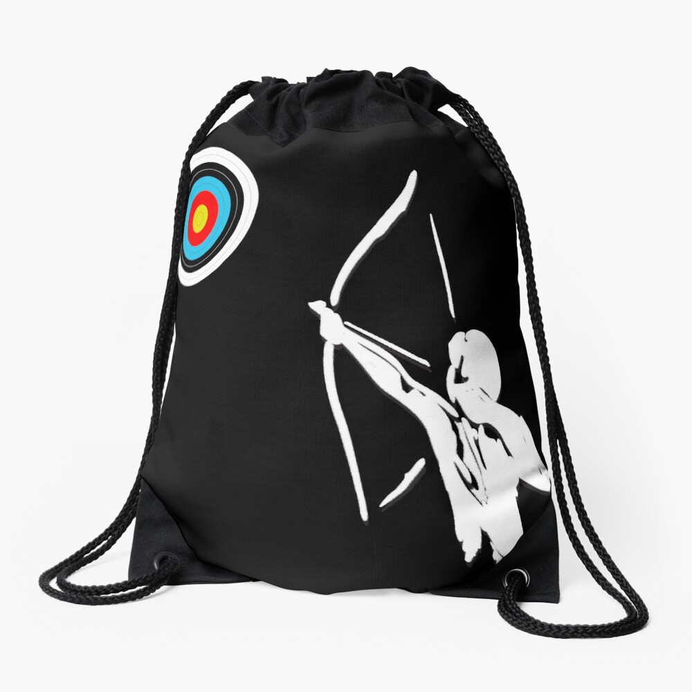 "Archery archer, bow, target" Drawstring Bag for Sale by