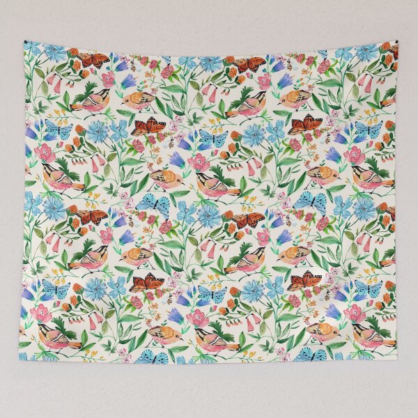 Item preview,  Aves y flores silvestres fondo blanco. designed and sold by Petit Faon Prints.