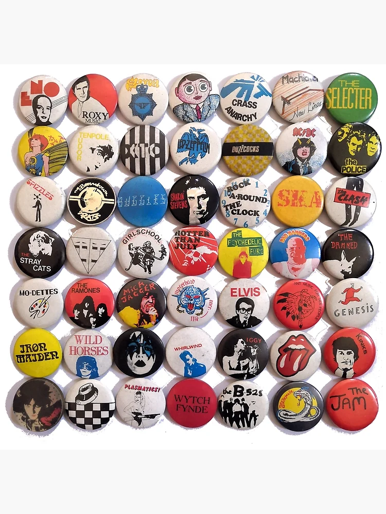 A Load Of Music Badges No.3 - 1970s and 1980s - pop, rock, punk, new wave |  Art Board Print