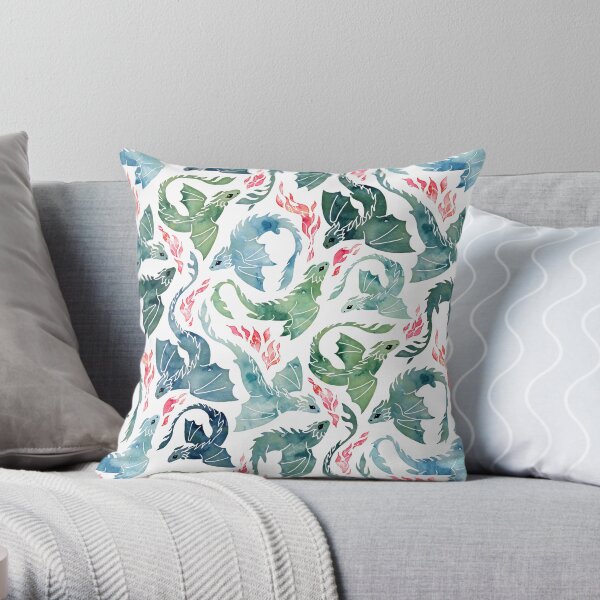 Dragon fire blue & green Throw Pillow