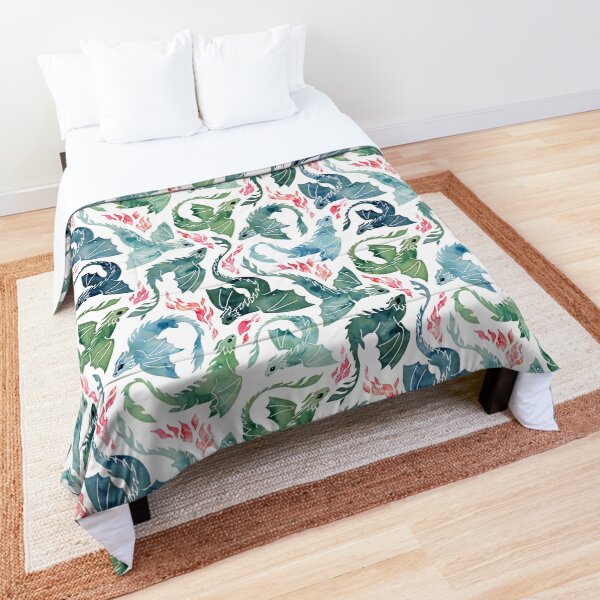 Dragon fire blue & green Comforter