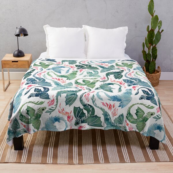 Dragon fire blue & green Throw Blanket