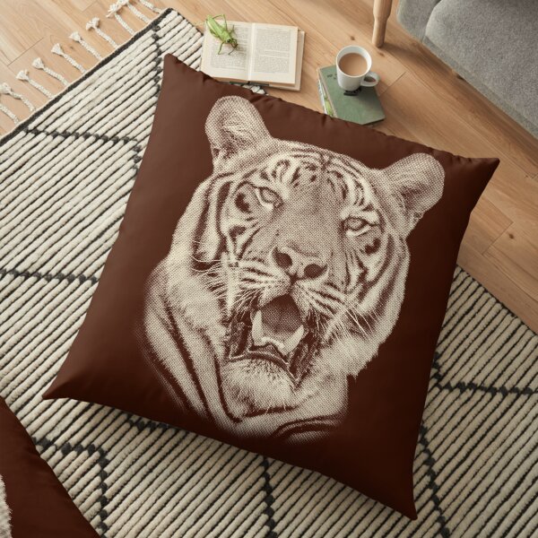 Bengal Tiger Portrait in Vintage Sepia Floor Pillow