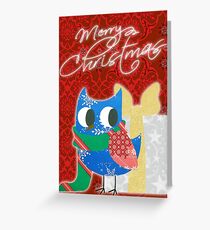 Patchwork Christmas Owl Greeting Card